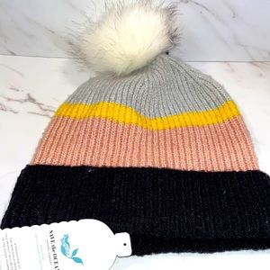 NEW Save the ocean striped pom pom beanie